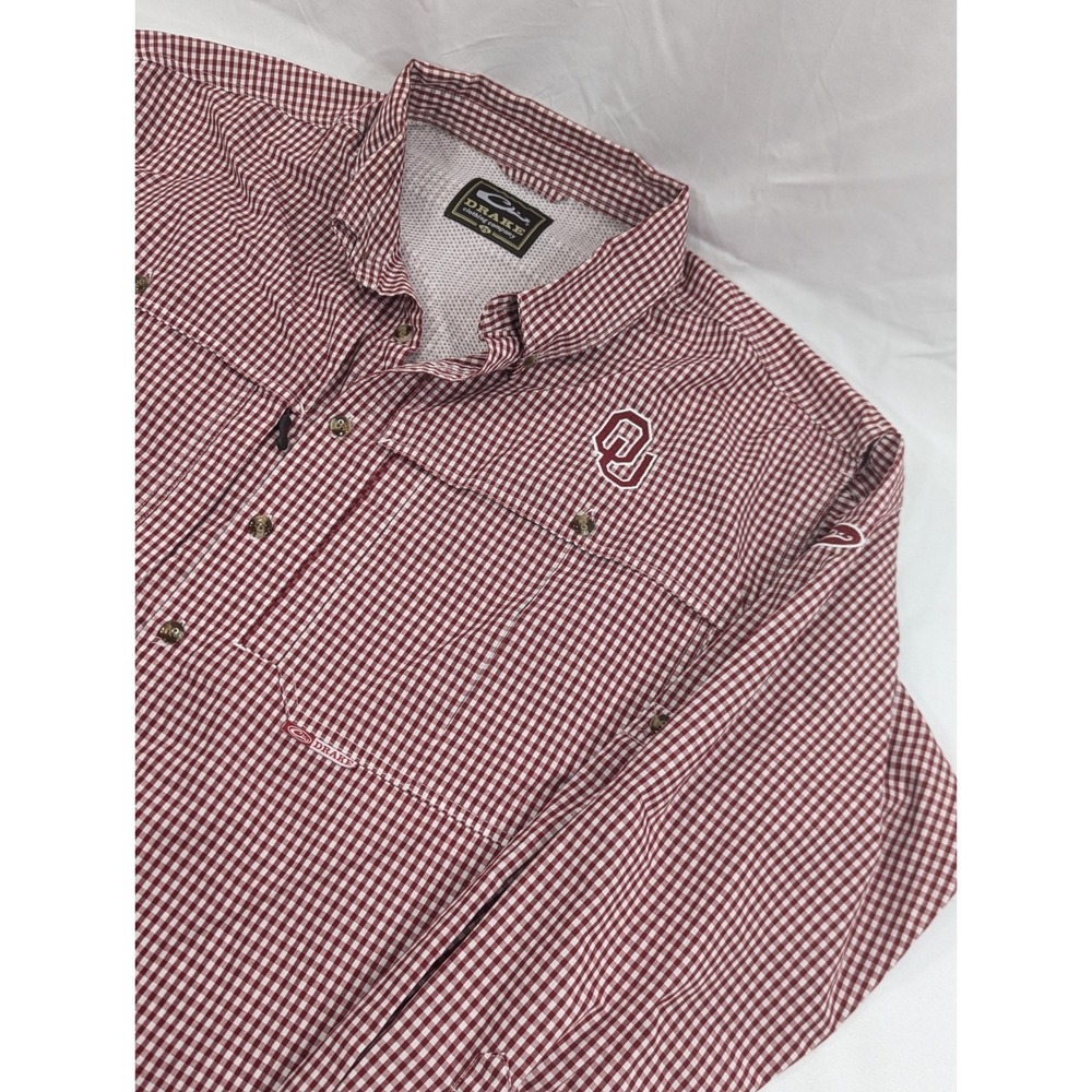 Drake Oklahoma Fishing Shirt Men's XXL Red Check Button Vented Long Sleeve‎
